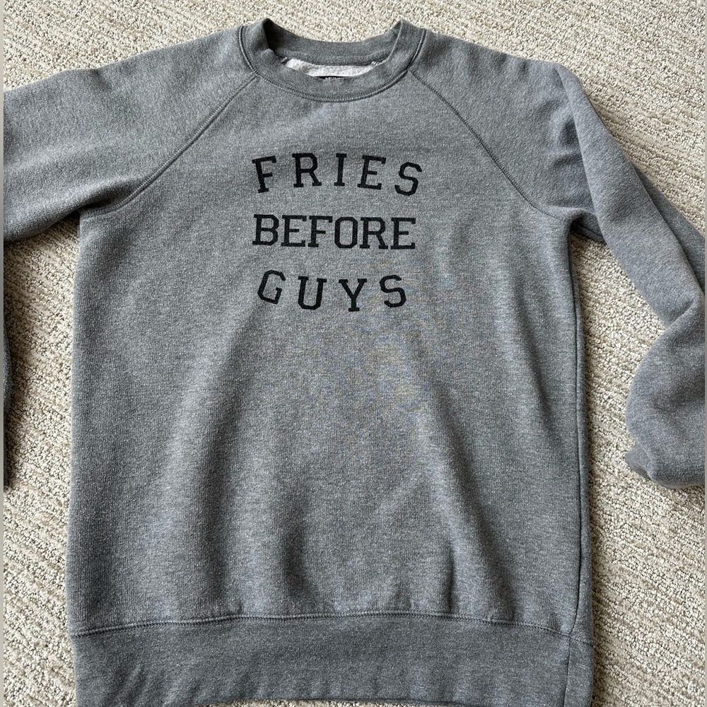 Brunette THE LABEL. Grey sweatshirt- Fries before Guys. Size XS/S.
